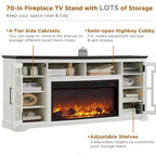 Mobile TV con caminetto elettrico in stile rustico bianco/nero/marrone, per TV fino a 80", 1-2 persone