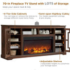 Mobile TV con caminetto elettrico in stile rustico bianco/nero/marrone, per TV fino a 80", 1-2 persone