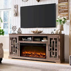 Mobile TV con caminetto elettrico in stile rustico bianco/nero/marrone, per TV fino a 80", 1-2 persone