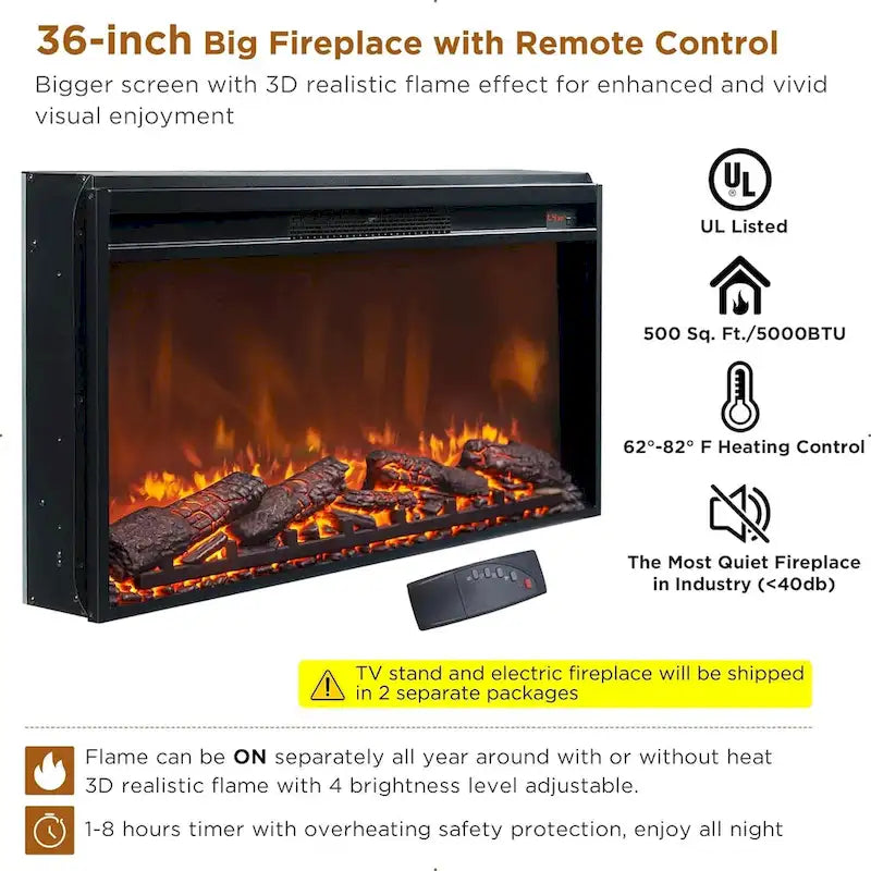 Mobile TV con caminetto elettrico in stile rustico bianco/nero/marrone, per TV fino a 80", 1-2 persone