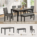 Set da pranzo moderno imbottito beige, 6 posti (1 tavolo + 4 sedie + 1 panca)