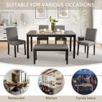 Set da pranzo moderno imbottito beige, 6 posti (1 tavolo + 4 sedie + 1 panca)