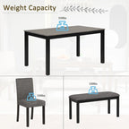 Set da pranzo moderno imbottito beige, 6 posti (1 tavolo + 4 sedie + 1 panca)