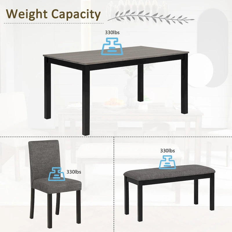 Set da pranzo moderno imbottito beige, 6 posti (1 tavolo + 4 sedie + 1 panca)