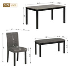 Set da pranzo moderno imbottito beige, 6 posti (1 tavolo + 4 sedie + 1 panca)