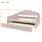 Divano Letto in Velluto Matrimoniale Rosa/Bianco con Schienale a Conchiglia e Letto Estraibile, 2 Posti