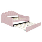 Divano Letto in Velluto Matrimoniale Rosa/Bianco con Schienale a Conchiglia e Letto Estraibile, 2 Posti
