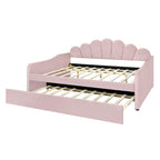 Divano Letto in Velluto Matrimoniale Rosa/Bianco con Schienale a Conchiglia e Letto Estraibile, 2 Posti