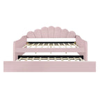 Divano Letto in Velluto Matrimoniale Rosa/Bianco con Schienale a Conchiglia e Letto Estraibile, 2 Posti