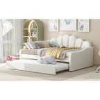 Divano Letto in Velluto Matrimoniale Rosa/Bianco con Schienale a Conchiglia e Letto Estraibile, 2 Posti
