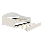 Divano Letto in Velluto Matrimoniale Rosa/Bianco con Schienale a Conchiglia e Letto Estraibile, 2 Posti