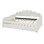 Divano Letto in Velluto Matrimoniale Rosa/Bianco con Schienale a Conchiglia e Letto Estraibile, 2 Posti
