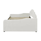 Divano Letto in Velluto Matrimoniale Rosa/Bianco con Schienale a Conchiglia e Letto Estraibile, 2 Posti