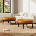 Pouf Ottomano Quadrato in Pelle Marrone, Set da 2