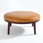 Pouf Ottomano Quadrato in Pelle Marrone, Set da 2