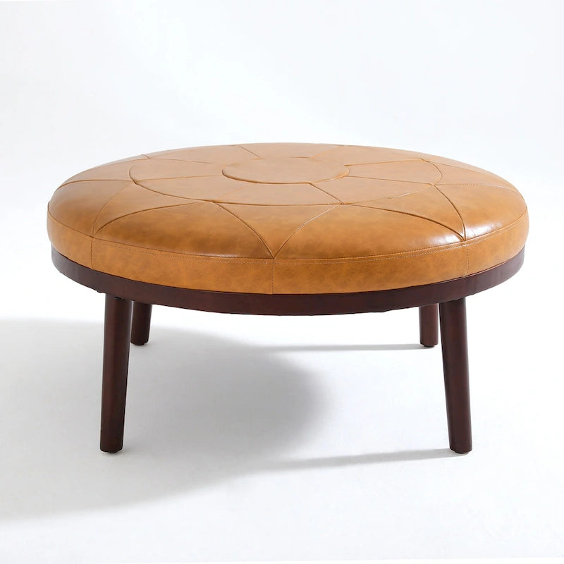 Pouf Ottomano Quadrato in Pelle Marrone, Set da 2