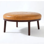 Pouf Ottomano Quadrato in Pelle Marrone, Set da 2