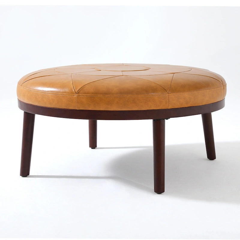 Pouf Ottomano Quadrato in Pelle Marrone, Set da 2