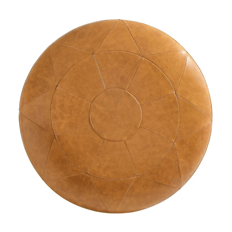 Pouf Ottomano Quadrato in Pelle Marrone, Set da 2