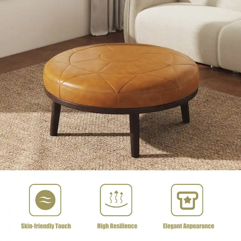 Pouf Ottomano Quadrato in Pelle Marrone, Set da 2