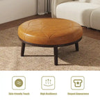 Pouf Ottomano Quadrato in Pelle Marrone, Set da 2