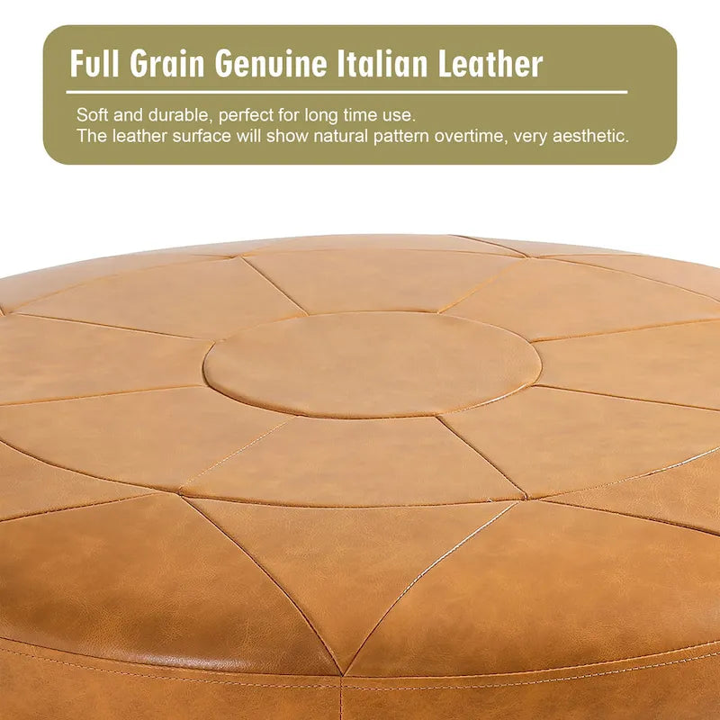 Pouf Ottomano Quadrato in Pelle Marrone, Set da 2