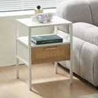 Tavolino con un cassetto in rattan bianco/marrone miele – Singolo