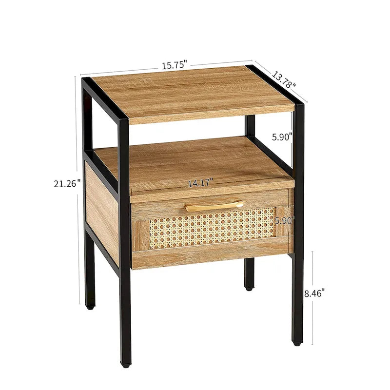 Tavolino con un cassetto in rattan bianco/marrone miele – Singolo