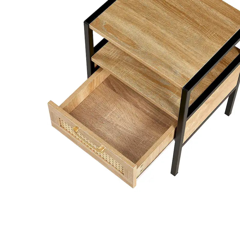 Tavolino con un cassetto in rattan bianco/marrone miele – Singolo