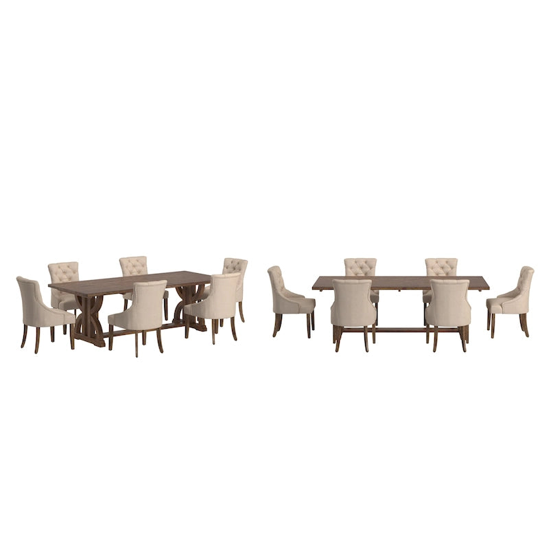 Set da pranzo per 6 persone in legno di recupero lino beige / grigio scuro / grigio