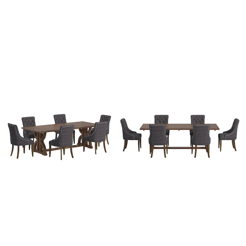Set da pranzo per 6 persone in legno di recupero lino beige / grigio scuro / grigio
