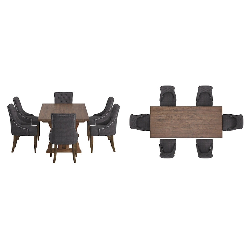 Set da pranzo per 6 persone in legno di recupero lino beige / grigio scuro / grigio