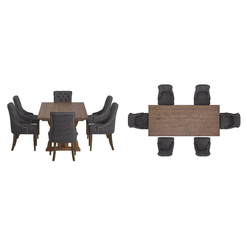 Set da pranzo per 6 persone in legno di recupero lino beige / grigio scuro / grigio