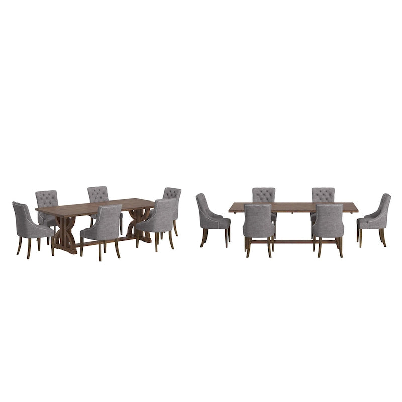 Set da pranzo per 6 persone in legno di recupero lino beige / grigio scuro / grigio
