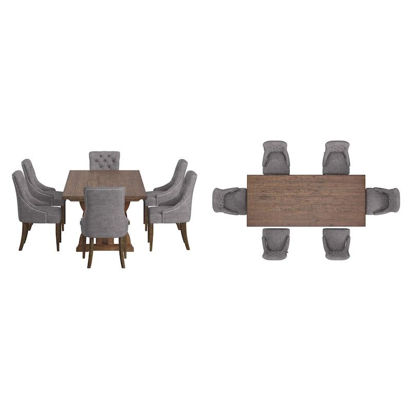 Set da pranzo per 6 persone in legno di recupero lino beige / grigio scuro / grigio