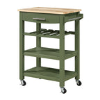 Carrello da Cucina a 4 Ripiani Multicolore con Rotelle, Piano in Legno Massello, Cassetto e Portabottiglie – 1 Persona