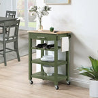 Carrello da Cucina a 4 Ripiani Multicolore con Rotelle, Piano in Legno Massello, Cassetto e Portabottiglie – 1 Persona