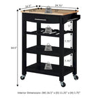 Carrello da Cucina a 4 Ripiani Multicolore con Rotelle, Piano in Legno Massello, Cassetto e Portabottiglie – 1 Persona