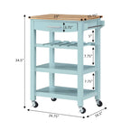 Carrello da Cucina a 4 Ripiani Multicolore con Rotelle, Piano in Legno Massello, Cassetto e Portabottiglie – 1 Persona