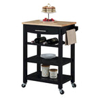 Carrello da Cucina a 4 Ripiani Multicolore con Rotelle, Piano in Legno Massello, Cassetto e Portabottiglie – 1 Persona