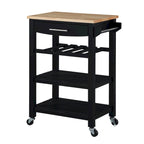 Carrello da Cucina a 4 Ripiani Multicolore con Rotelle, Piano in Legno Massello, Cassetto e Portabottiglie – 1 Persona