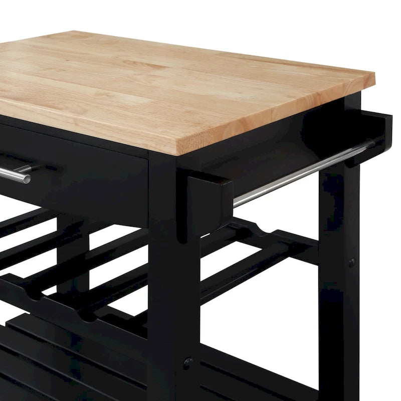 Carrello da Cucina a 4 Ripiani Multicolore con Rotelle, Piano in Legno Massello, Cassetto e Portabottiglie – 1 Persona