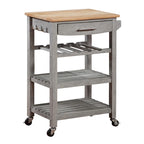 Carrello da Cucina a 4 Ripiani Multicolore con Rotelle, Piano in Legno Massello, Cassetto e Portabottiglie – 1 Persona