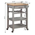 Carrello da Cucina a 4 Ripiani Multicolore con Rotelle, Piano in Legno Massello, Cassetto e Portabottiglie – 1 Persona