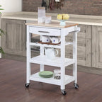 Carrello da Cucina a 4 Ripiani Multicolore con Rotelle, Piano in Legno Massello, Cassetto e Portabottiglie – 1 Persona