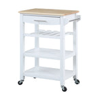 Carrello da Cucina a 4 Ripiani Multicolore con Rotelle, Piano in Legno Massello, Cassetto e Portabottiglie – 1 Persona