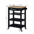 Carrello da Cucina a 4 Ripiani Multicolore con Rotelle, Piano in Legno Massello, Cassetto e Portabottiglie – 1 Persona
