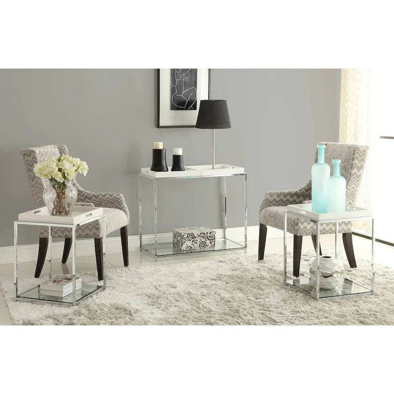 Console con ripiano e vassoi reversibili - Nero / Bianco / Bamboo