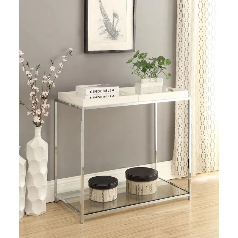 Console con ripiano e vassoi reversibili - Nero / Bianco / Bamboo