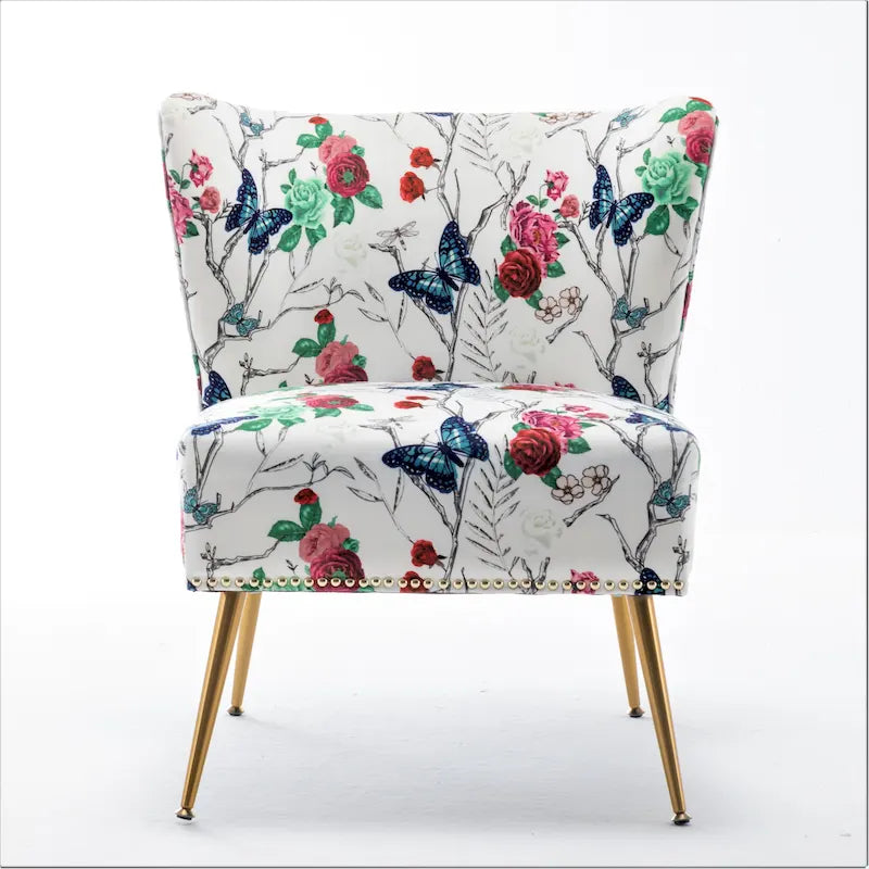 Sedia da salotto in microfibra avorio/blu pietra/rosso/verde pino, senza braccioli, a seduta singola, 25" L